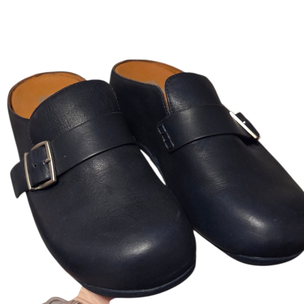 FitFlop SHUV Leather Buckle Clogs FK7-399 Slides Anti-slip Women's Size 8 Blue - Picture 5 of 7